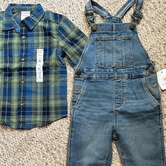 Toddler Boy Overalls and Long Sleeved Button Down Shirt Size 3T NWT - Picture 4 of 6